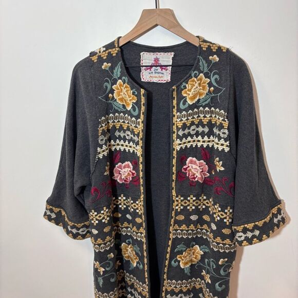 Johnny Was Los Angeles Floral Embroidered open front cardigan Size Medium JWLA - Picture 4 of 12